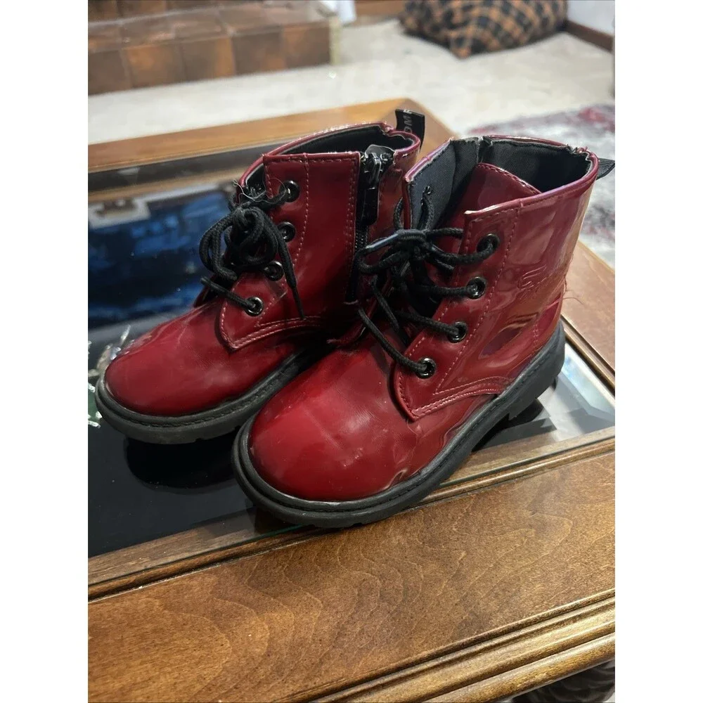 Toddler ‎ Combat Boots with Zipper Maroon size 12